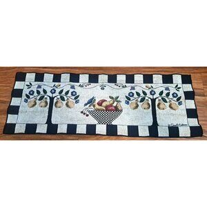 Lemon Tree Fruit Tapestry Table Runner Carol Endres Black White Checks 35x12